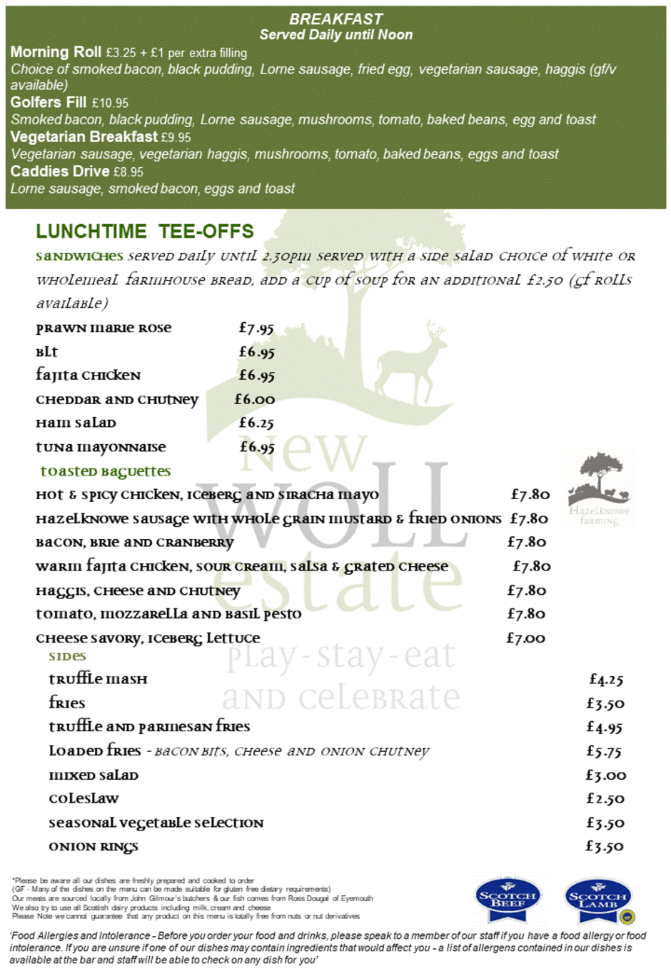 Woll restaurant sncak menu